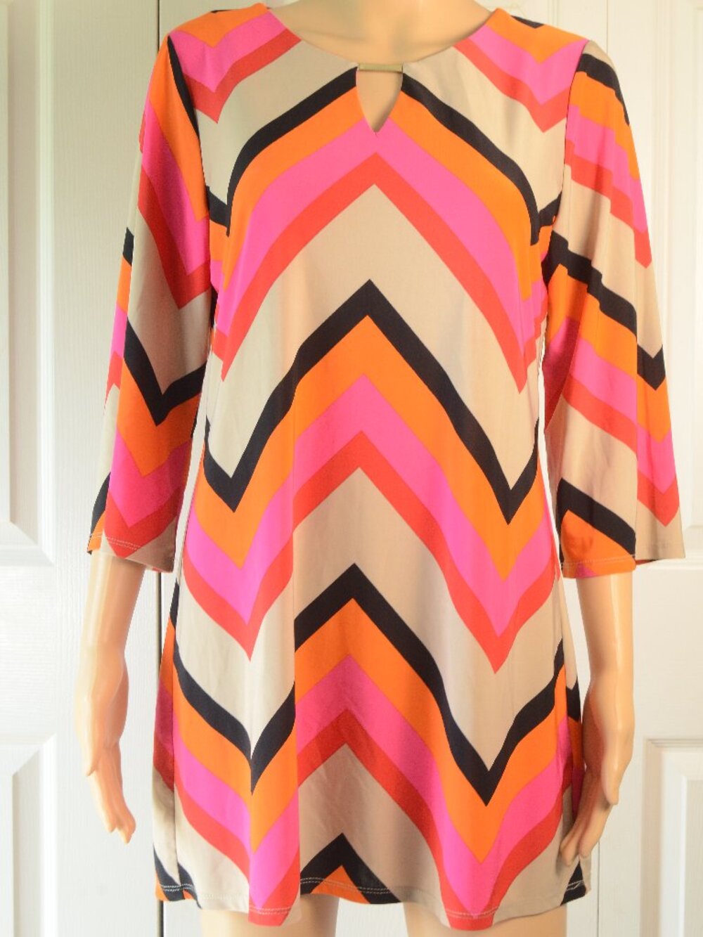Tacera Neon Chevron Shift Dress Pink Orange Mod Geometric Tunic Smal
